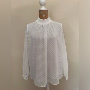 Boohoo Demi Dobby Spot High Neck Blouse WHITE
